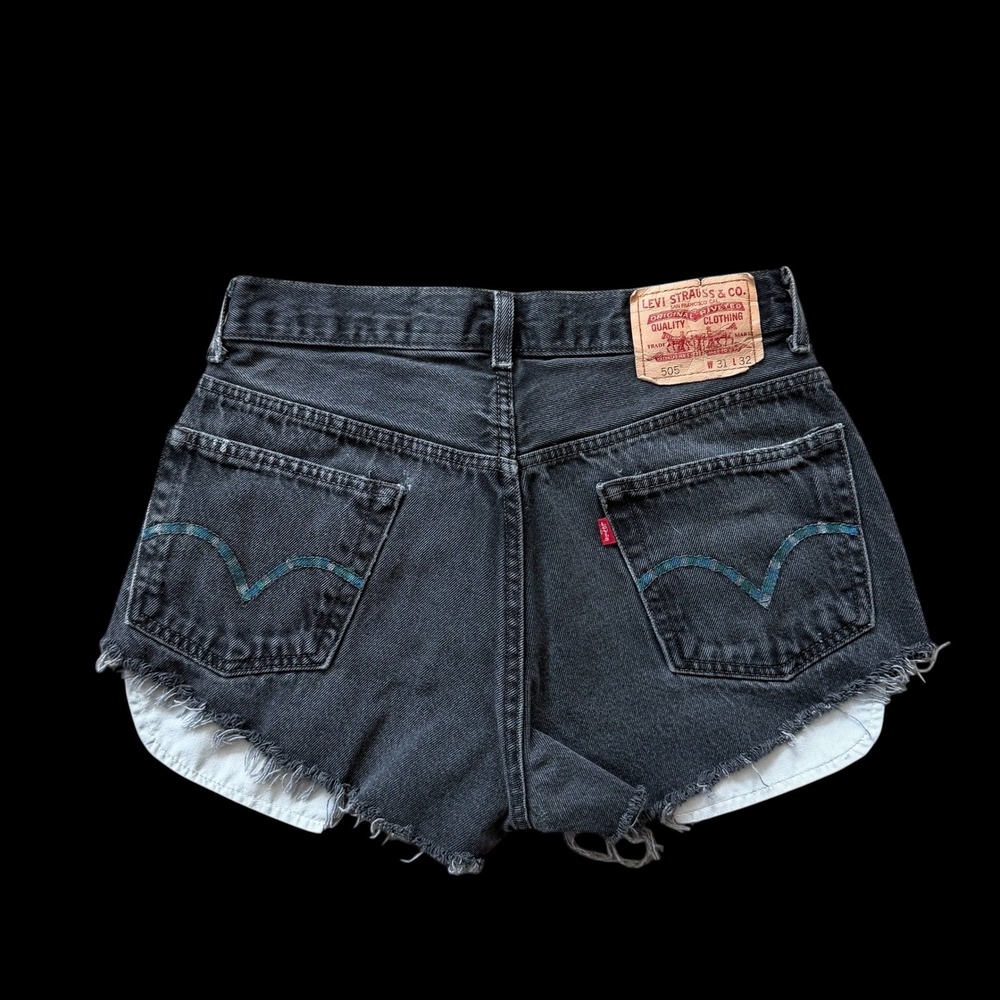 Levis 505 Regular Fit‎ Black Denim Cut Off Shorts W28 Womens